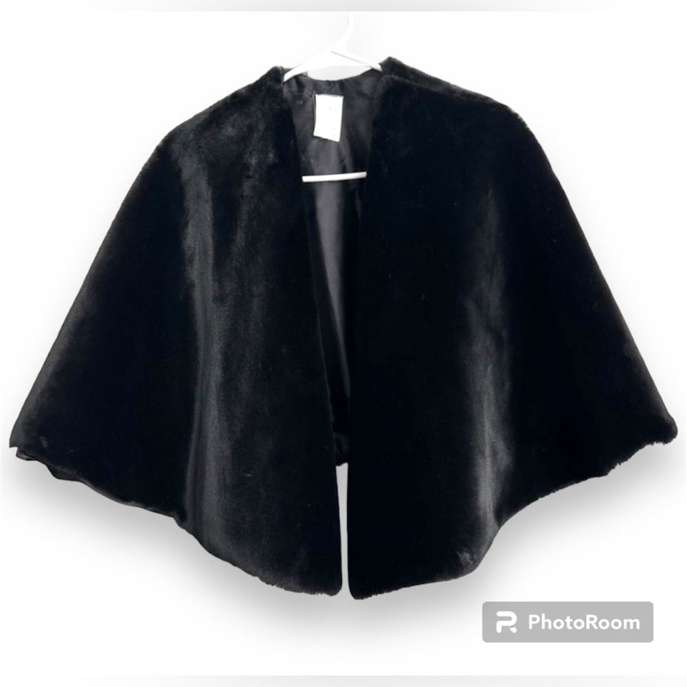 Vintage PARKHUST Black Faux Fur Timeless Shrug Bolero Cape M/L Elegant Wrap